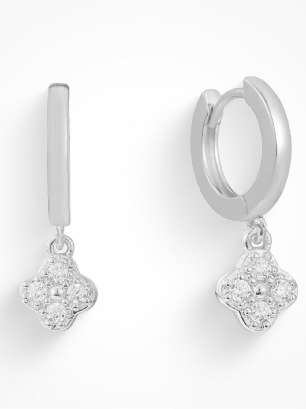 Evry Jewels Sterling Silver Cubic Zirconia Clover Drop Huggie Earrings - Silver